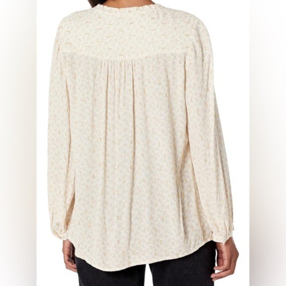 Paige Womens Beige Long-Sleeve Blouse With Subtle Gold Accents Size L - Picture 2 of 6